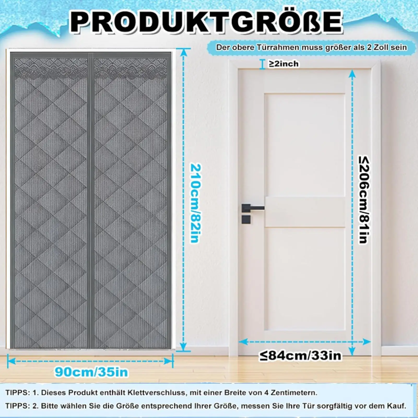 غطاء باب شتوي حاجز مغناطيسي سميك مع نافذة شفافة غطاء باب أمامي مقاوم للطقس لمدخل المنزل الشتوي #5