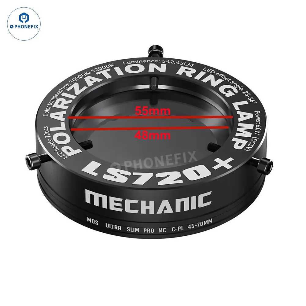 Mechanic LS720 Plus Microscope Ring Light Polarized Ring Light Eliminates Glare and Reflection for Stereo Microscopes 48mm