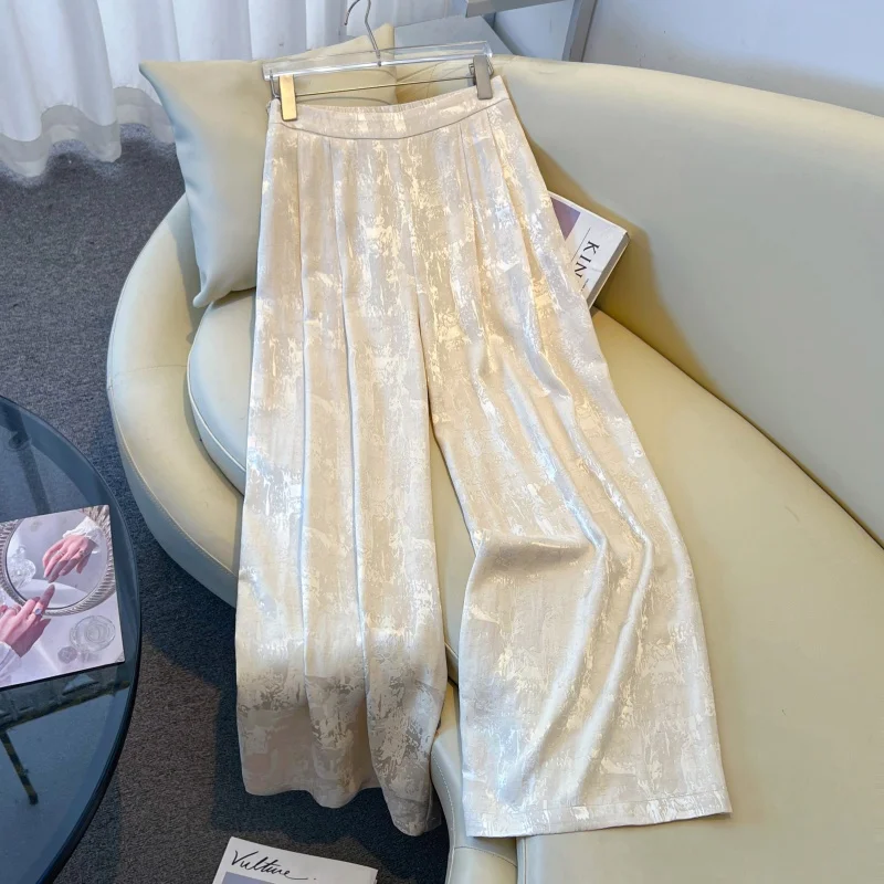 

New Chinese Sle Slimming Wide Leg Straight Pants Heavy Embroidery Silk Fabric Ethnic Sle Faionable Straight Tube Long T...