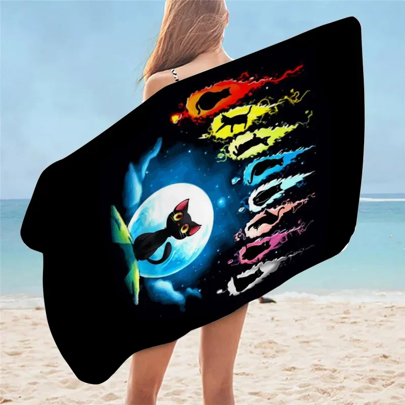 Zwarte Kat Paw Silhouet Snelle Droge Handdoek Draagbare Ultralichte Ademende Badhanddoek Strand Camping Wandelen Zwemdoek