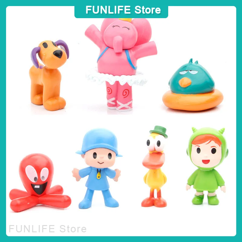 Pocoyo Oficial Série IP 8cm Estatuetas 7 Estilos Incluindo Pocoyo Pato Pato Lula Dog Elly Elefante Crianças Brinquedos Decoração de Mesa Presente