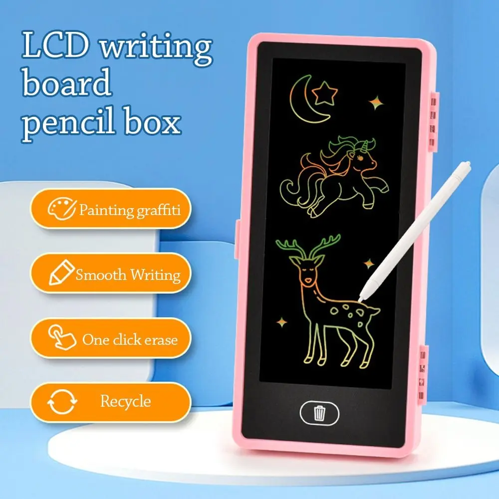 كارتون مع شاشة LCD مقلمة بخط اليد 2 في 1 صندوق أدوات مكتب لطيف قابل للمسح لوحة رسم حقيبة القلم مكتب المدرسة