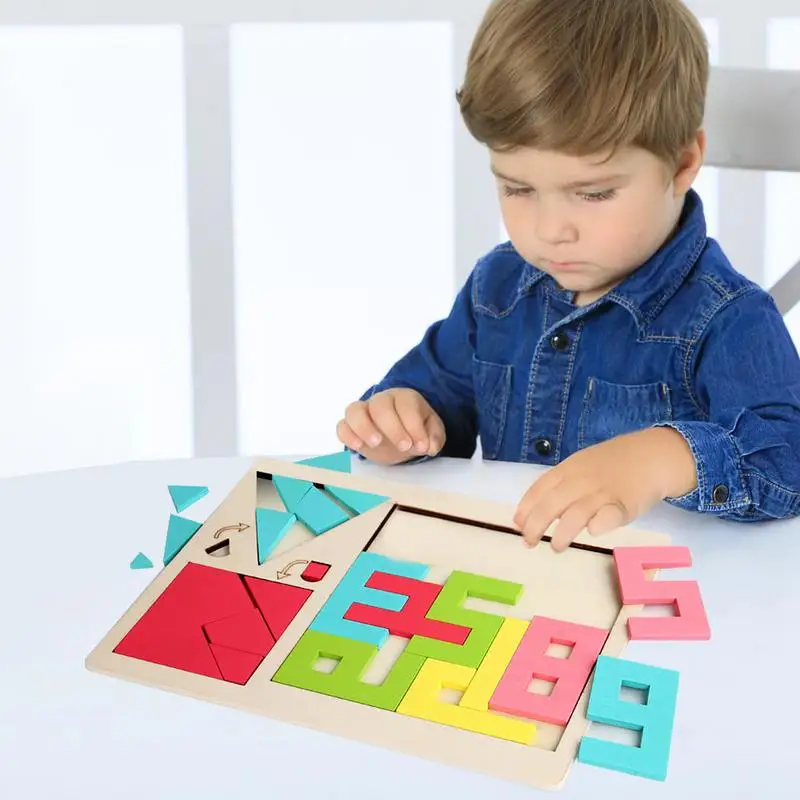 Tangram Puzzles Brain Logic Blocks Wood Jigsaw Geometric Shape Puzzle Kindergarten Intelligence Educational Tangram Toys For