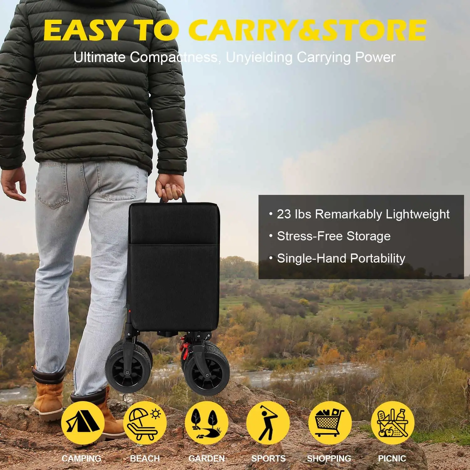 Heavy Duty Collapsible Wagon Cart 440lbs 260L Big All-Terrain Wheels Sports Beach Grocery Camping, Customized
