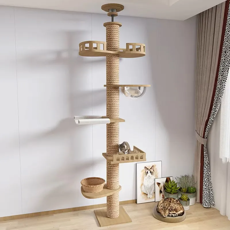 Verstelbare Krabpaal Huis Kat Toren Van Vloer Tot Plafond Katten Multi-Niveau Condo Met Krabpaal Hangmat Huisdier Kat huisdier Producten
