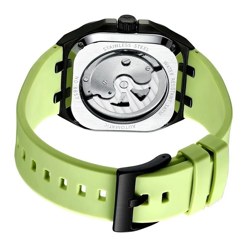 2026 ساعة توربيون أوتوماتيكية فاخرة بهيكل عظمي للرجال تصميم مربع مع قرص أزرق سماوي مضيئة ومقاومة للماء ساعة يد رياضية #2