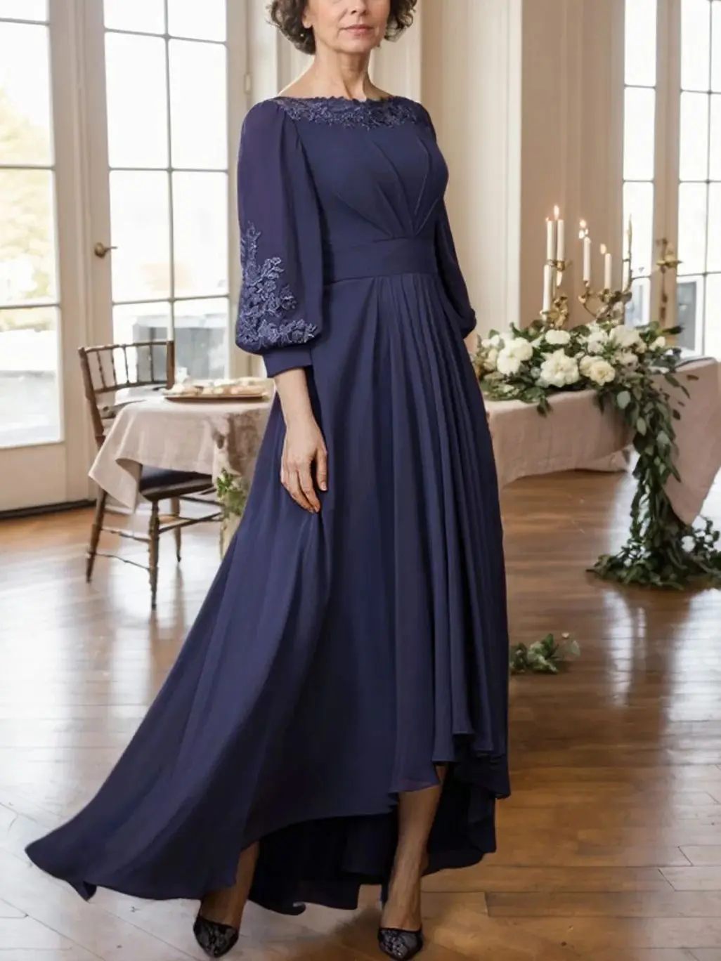 

Elegant A-Line Mother of the Bride Dress Chiffon Lace Bateau Neckline 3/4 Sleeves Ruched Asymmetrical Hem 2025 Free Customized