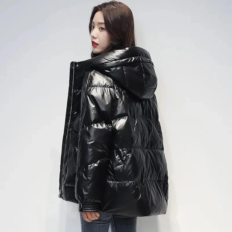 Fashion Glossy Down Cotton Coat Womens Winter Jacket Puffer Parkas Thicken Warm Cotton Coat Windproof Hooded Padded Outwear Coat