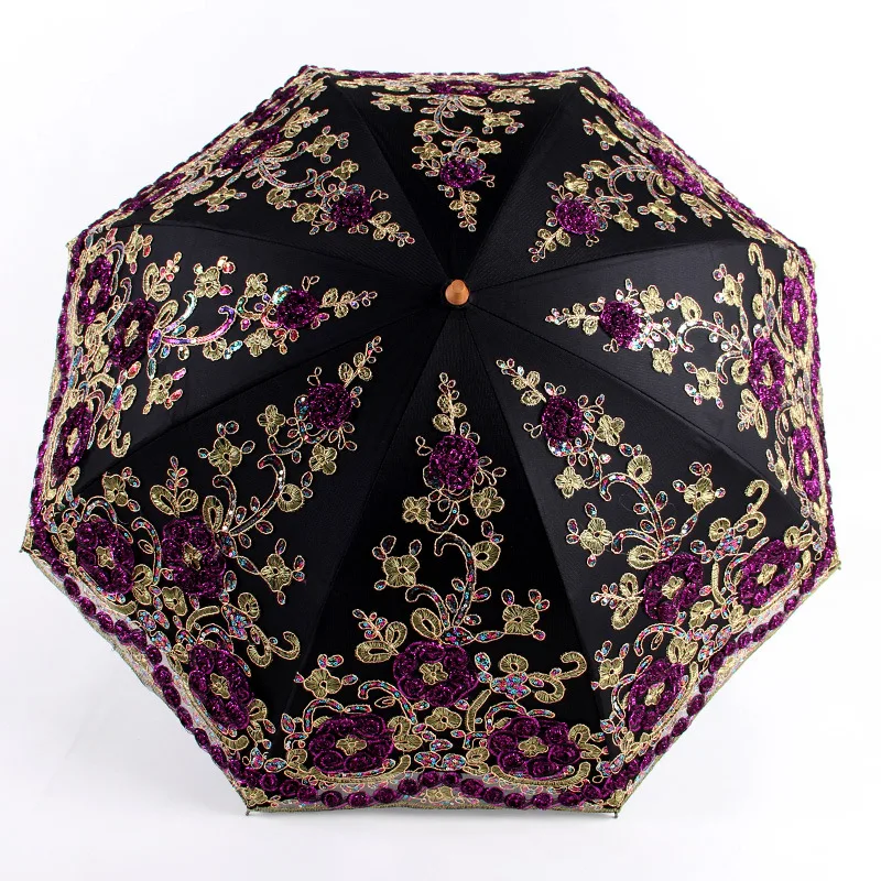 Luxury Flower Umbrella Rain Women New Fashion Dual Folding Luxury Umbrellas Double Layer Lace Up Parasol Household Merchandises