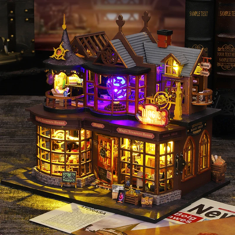 Wooden Dollhouse 3D Puzzle Small House Kit Assembly Model Building Room Bedroom Decoration With Furniture LED Lights Xmas Gifts