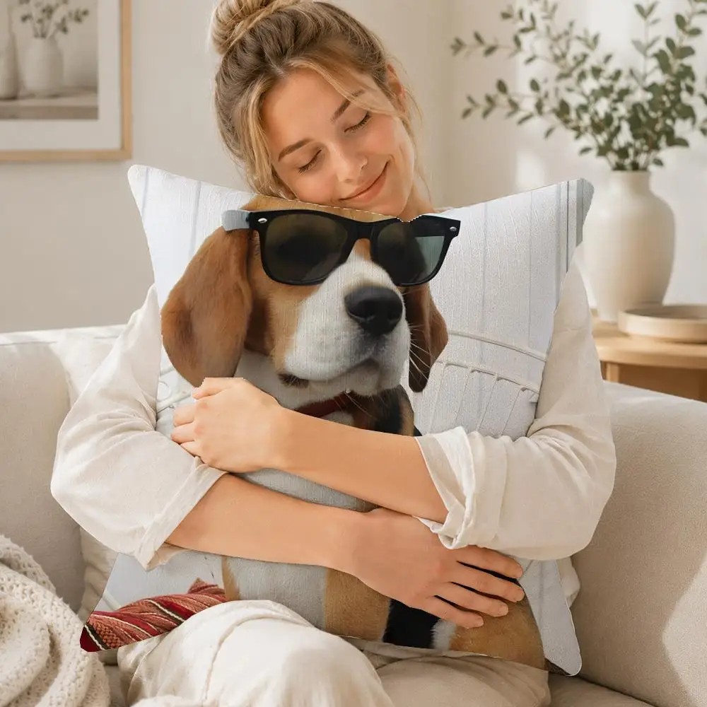 Character Beagle Cushion Cover Linen Cushion Cover, Double-Sided Printed Pillow Cover for Sofa Home Decor