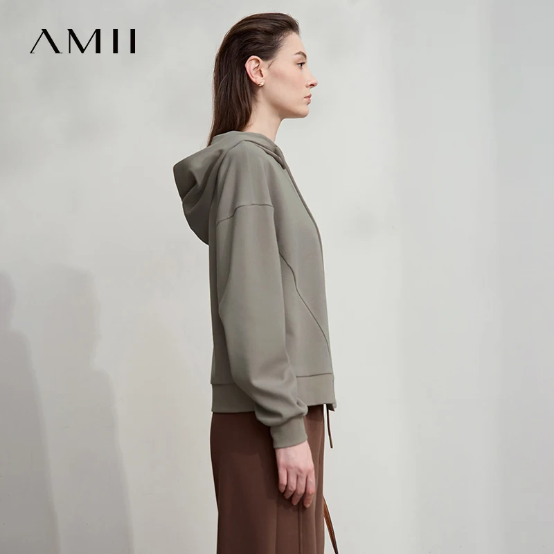 AMII Minimalistischer Damen-Kapuzenpullover aus Baumwolle, 2025, Herbst, Streetwear, Sweatshirts, Buchstaben-Stickerei, lose Hoodies, lässiger Pullover 12543134
