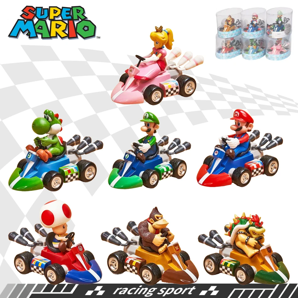 سوبر ماريو بروس الكارتينج لويجي العربة الأميرة الخوخ يوشي العلجوم ألعاب شخصيات الحركة التراجع سيارة أنيمي لعبة دمية هدايا للأطفال