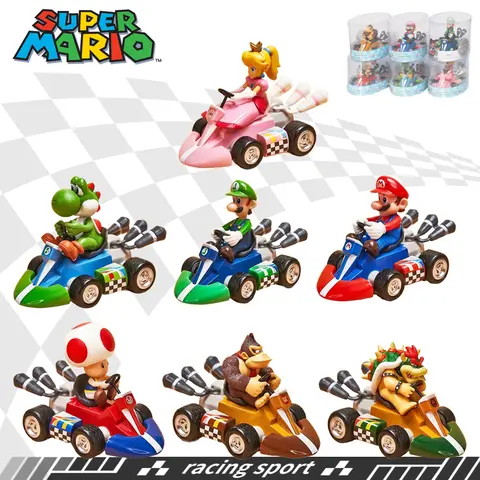 Super Mario Bros Karting Luigi Bowser Princess Peach Yoshi Toad Action Figure Toys Pull Back Car Anime Game Doll Gifts for Kids