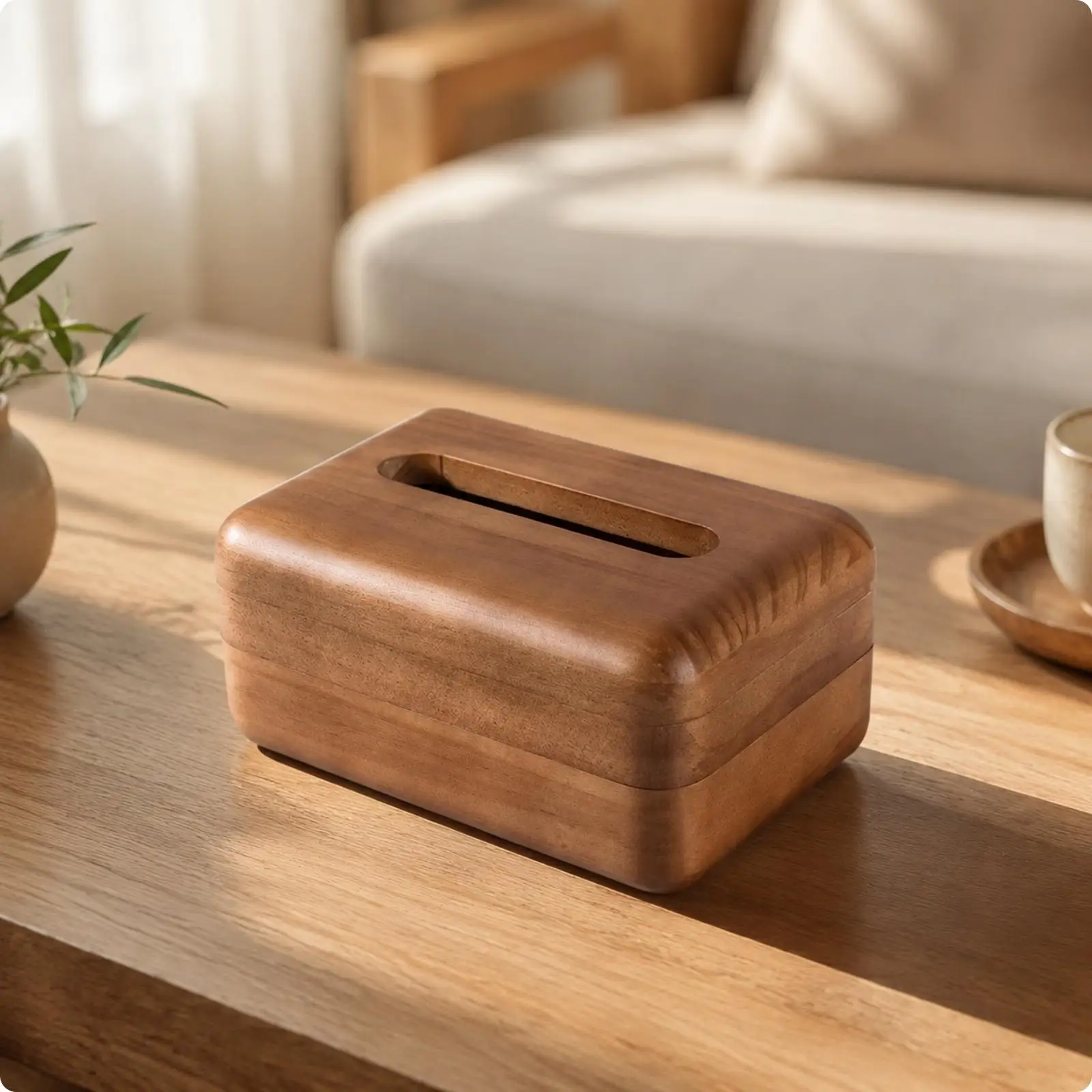 Natural Wood Tissue Case for Dining Table Napkin Holder with Visible Grain and Compact Footprint for Small Spaces