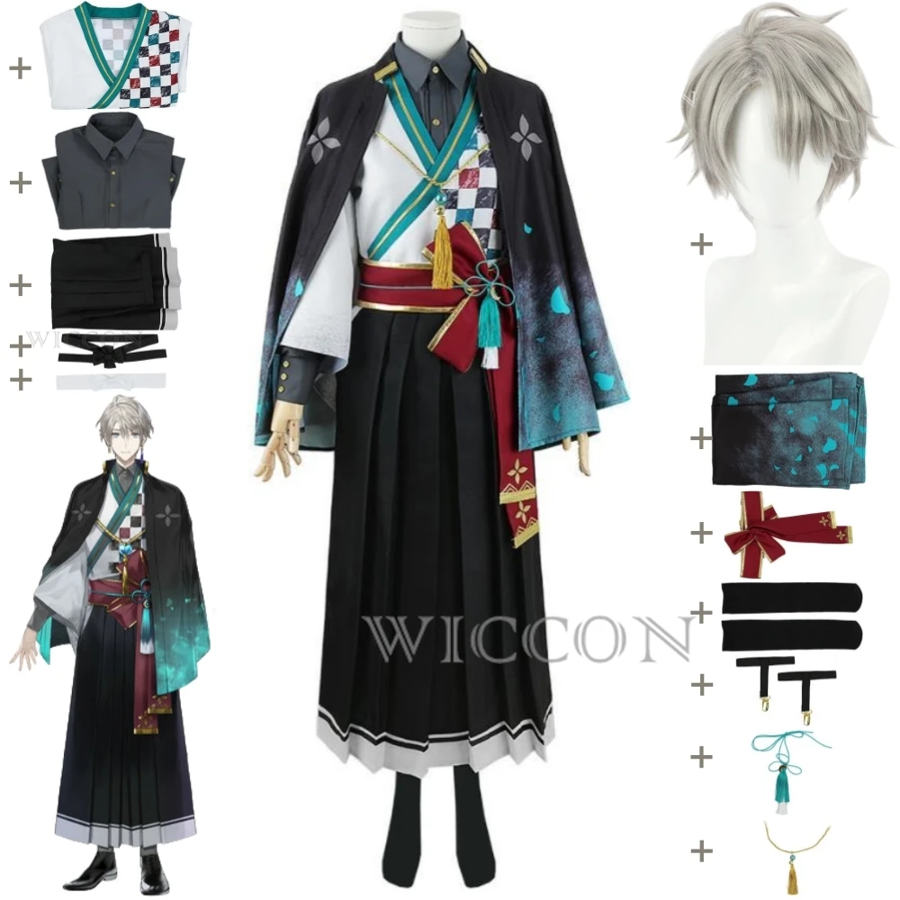 YouTuber VTuber Kaida Haru NIJISANJI VΔLZ Cosplay Costume Wig Anime Japanese Kimono Uniform Halloween Stage Performance Suit