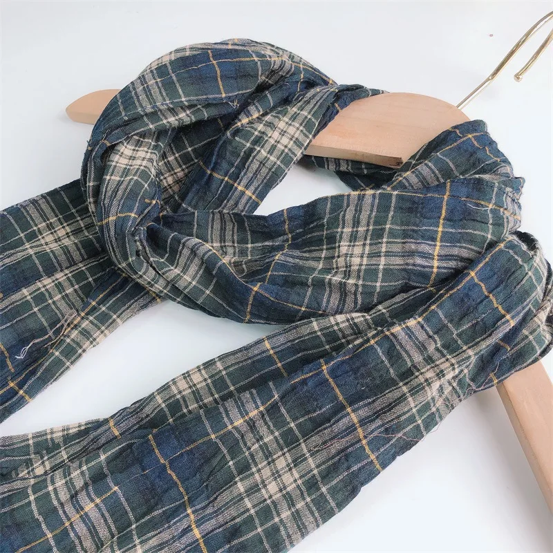 Autumn And Winter New Vintage Plaid Fashion Wild Warm Shawl Outdoor Sunscreen Silk Cotton Scarf For Women