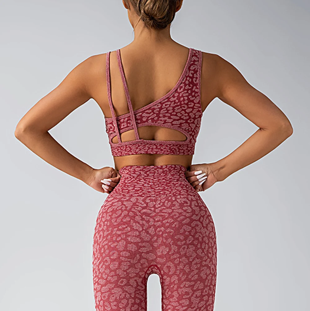 Sexy Leopard Print Fitness Suit Seamless Sports Top Women's Tracksuit High Waist Leggings Workout Underwear Set Yoga Clothes