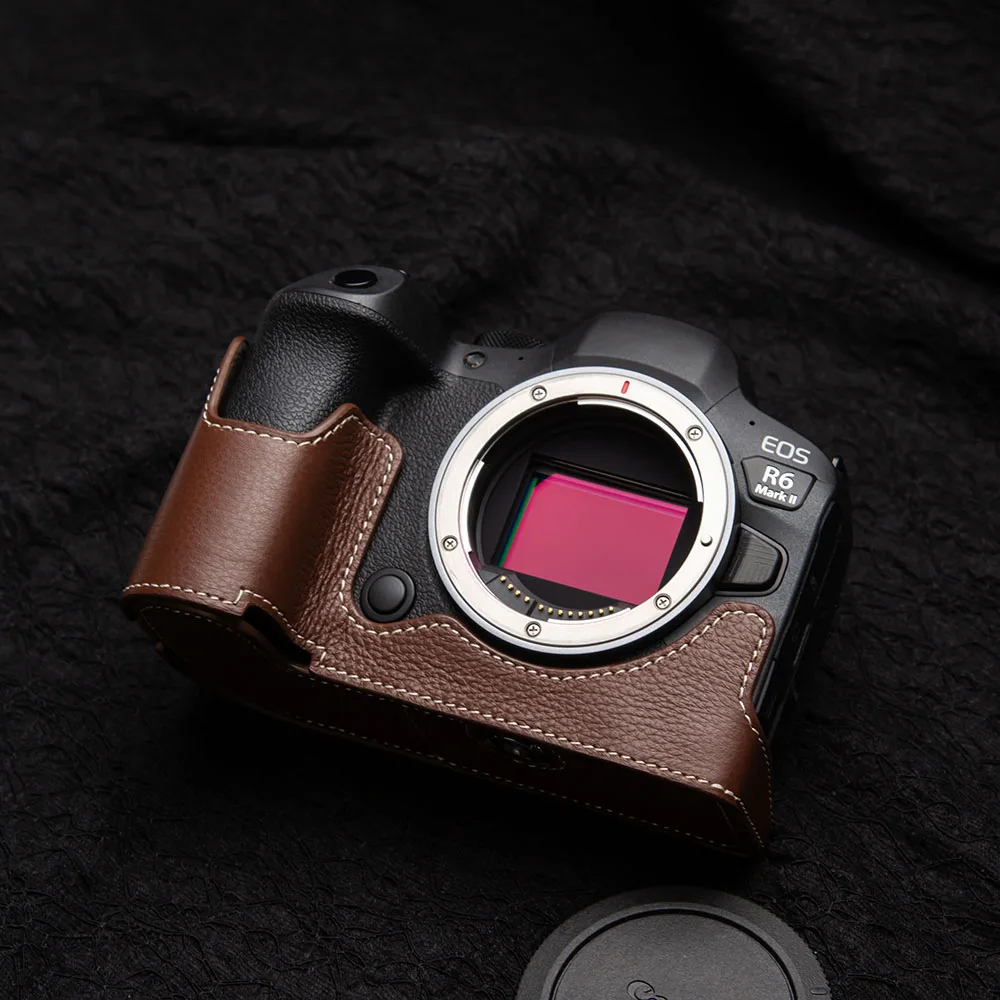 For Canon EOS R6 Mark II R6II Case R6II R6 II Handmade Genuine Leather Protective Case R62 Half Case Vintage Leather Bag