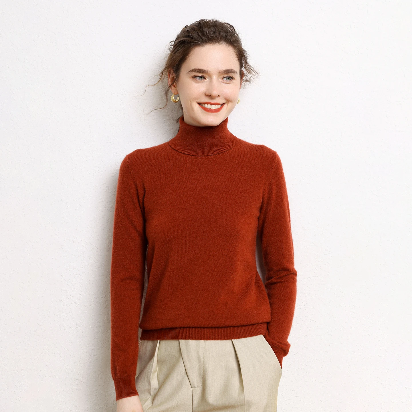 اختيار المرأة الخريف الشتاء سترة الكشمير المعنقة الأساسية أسفل البلوز عالية الرقبة عادية بسيطة 100% الكشمير تريكو الملابس القمم #5