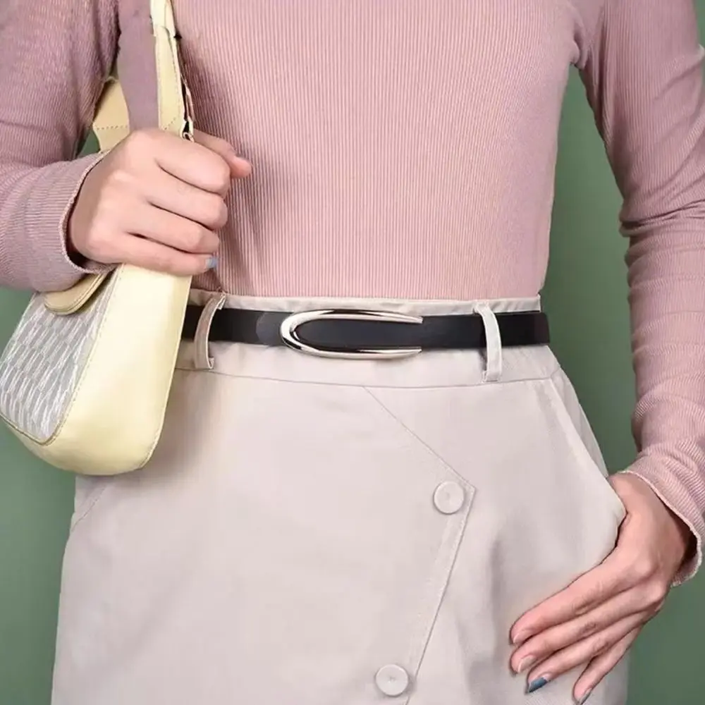 5 unids/set cinturón de mujer con botones a la moda Y2k faja Simple de cuero PU pantalones de cintura versátiles de lujo