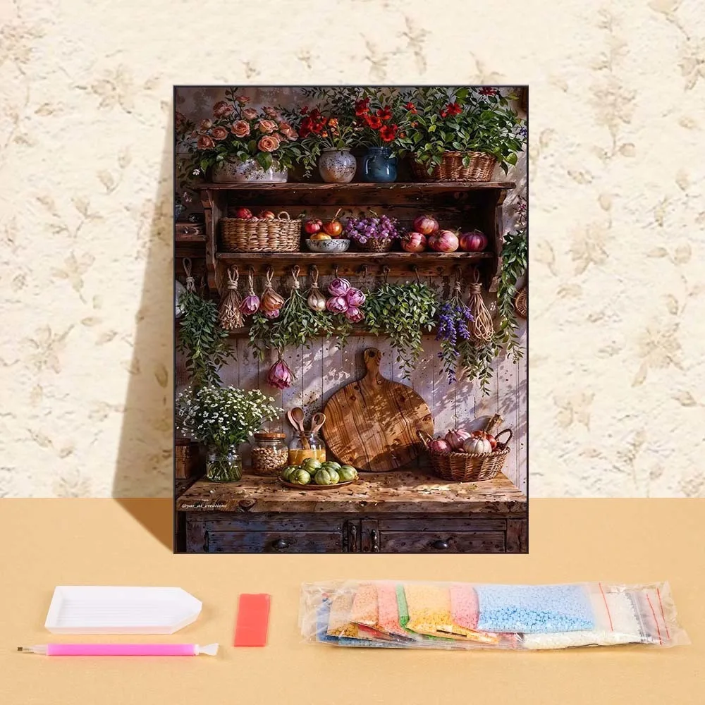 Круглая алмазная живопись, кухонное растение, цветок, полный горный хрусталь, мозаика, набор для вышивки крестом, Настенный декор, сделай сам, ручная работа, подарки