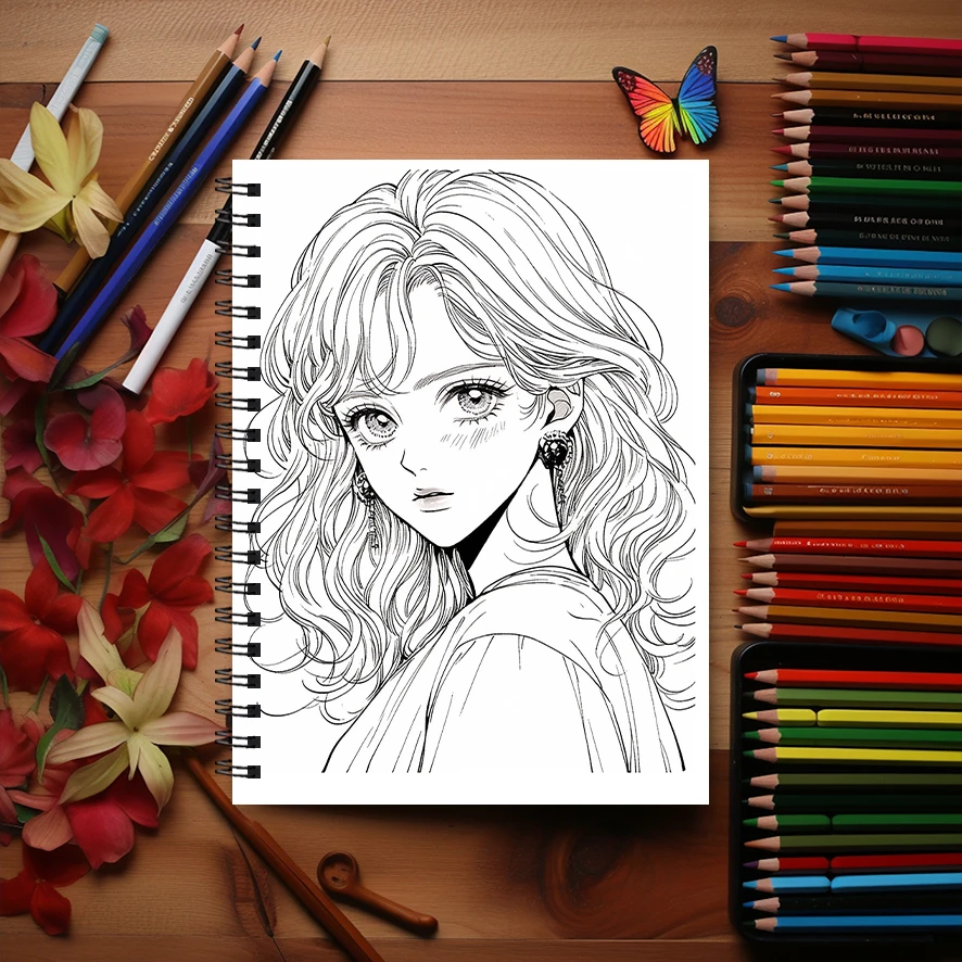 Anime Divas Adult Coloring Book - 8.3x 11.2 Inch 22 Page Coloring Book - Helps Reduce Stress and Ease Emotions