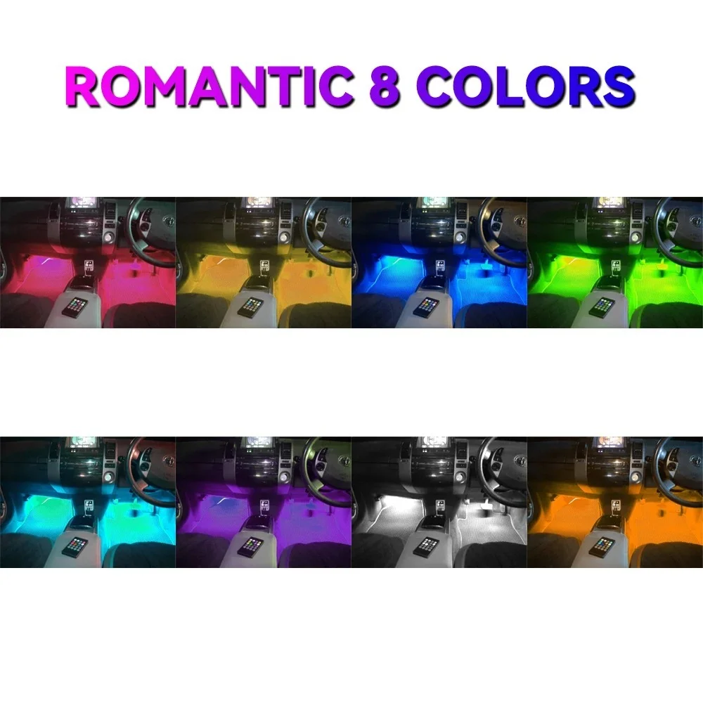 RGB LED-Autolichtleiste Ambientebeleuchtung LED-Fußraumleisten mit USB-Zigarettenanzünderanschluss Automotive-Innenbeleuchtung Dekorative Leiste mit Steuerung – Detail 13
