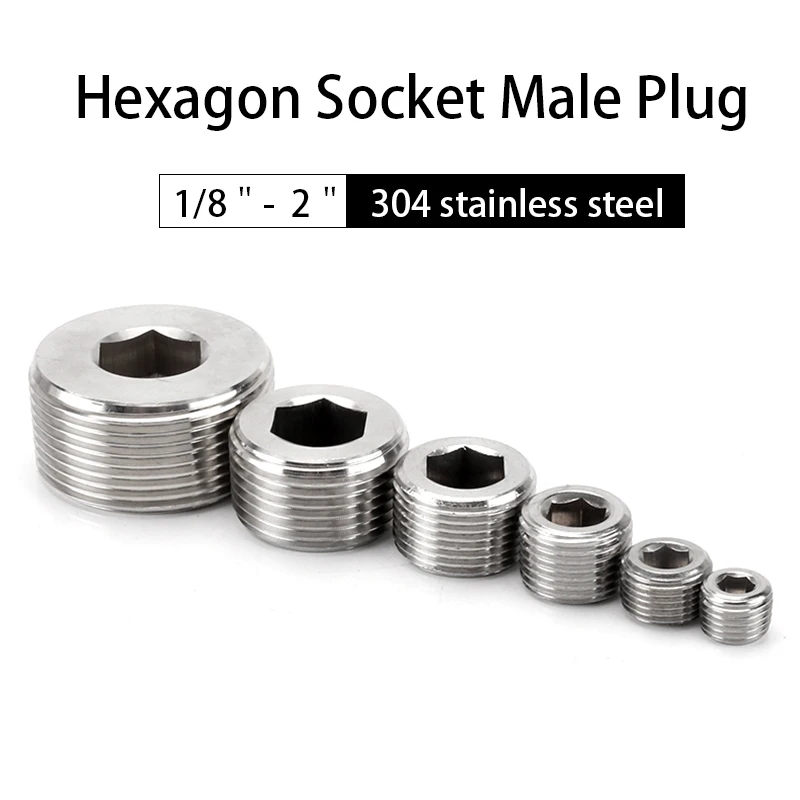 

1/8"1/4"1/2"3/4"1"1-1/4"1-1/2"2"BSP Hexagon Socket Male Plug End Cap Inner Hex 304Stainless Steel Oil Water Pipe Fitting Adapter