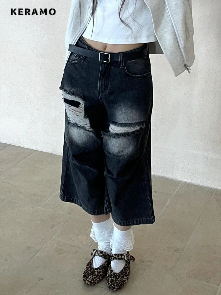 

Vintage Y2K Harajuku Baggy Ripped Shorts High Waist Street Style Jean 2025 Spring Women Casual Loose Fit Tassels Denim Shorts
