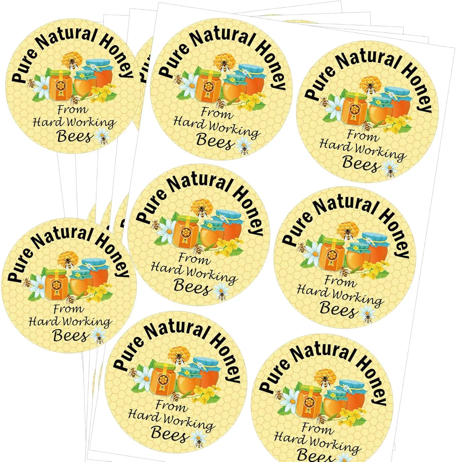 Honey Canning Stickers Round Pure Nature Honey Labels 2 Inch-Honey Themed Jar Lids Labels Honey Farm Kitchen Bottles Labels