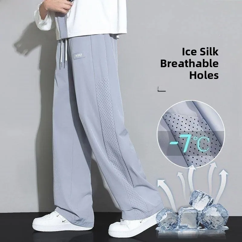 

Ice Silk Casual Pants Men's Summer Thin Breathable Straight Leg Drape Loose Large Size Qui Dry Sports Pants
