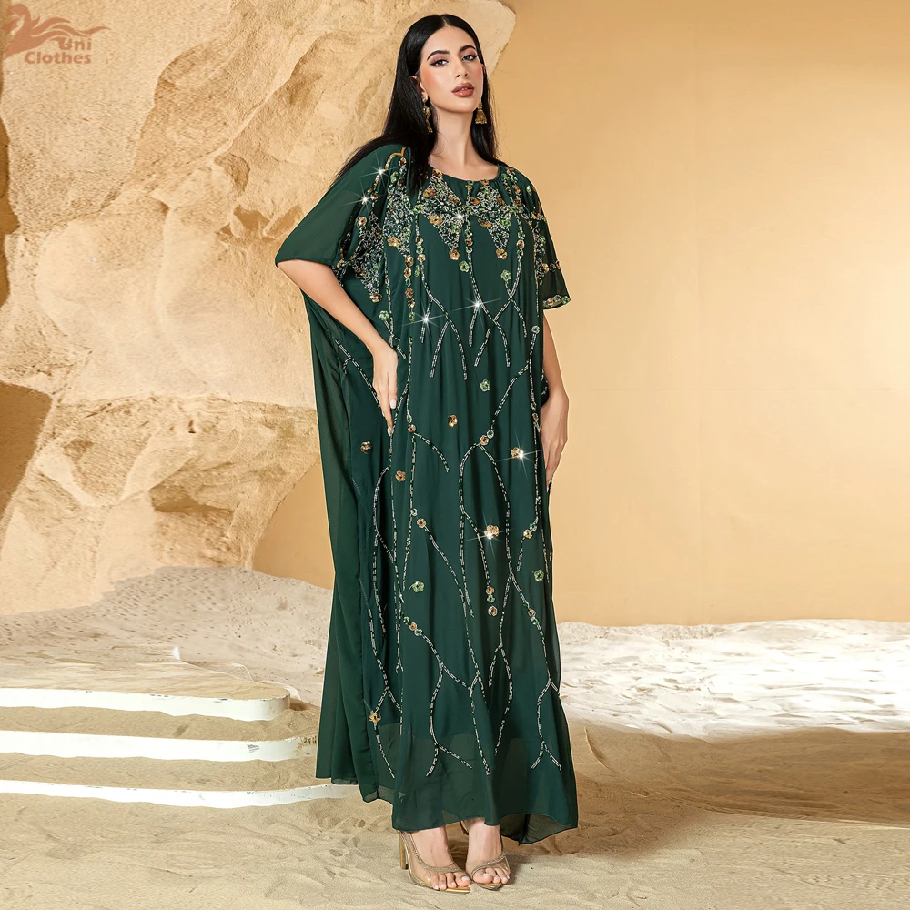 

Ramadan Sequin Embroidery Abayas for Women 2025 Eid Djellaba Muslim Evening Party Dress Turkey Kaftan Dubai Abaya Islam Clothing