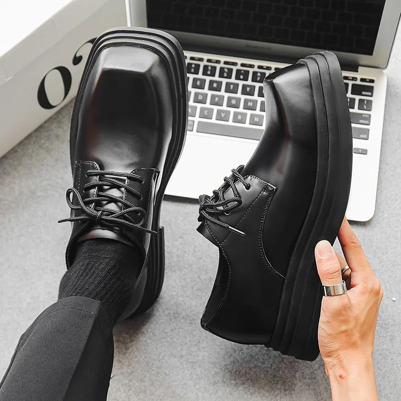 

italian brand designer shoes for men fashion business wedding lace-up original leather derby shoe square toe platform footwear