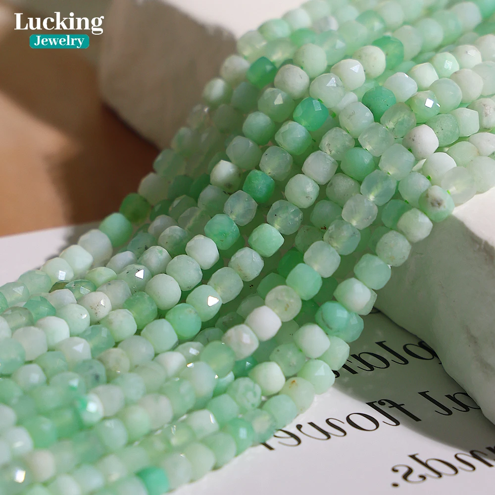 

Rare Natural 4mm Australia Chrysoprase Square Faceted Beads For Jewelry Making Bracelet Necklace Accessories 15''