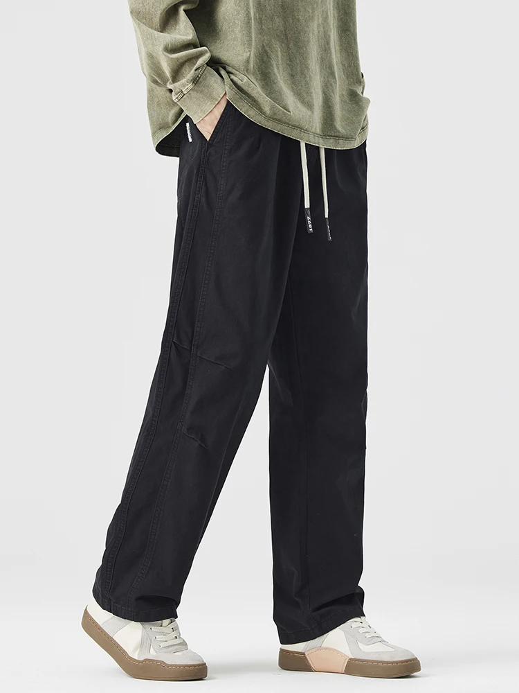 แฟชั่นผู้ชายสบายๆกางเกงฤดูใบไม้ร่วงใหม่ 100% CottonคุณภาพสูงตรงComfort Drawstring SweatpantsชายBaggyกางเกง