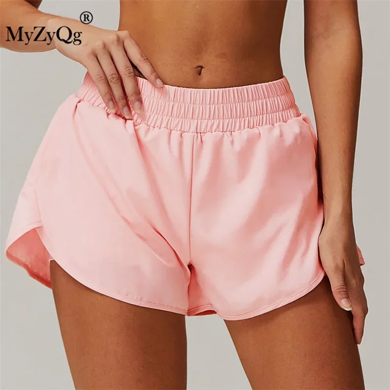 MyZyQg Women Pocket Quick Dry Yoga Shorts Fake Two Pieces Sports Hip Lifting Shorts Running Fitness  High Waisted Shorts