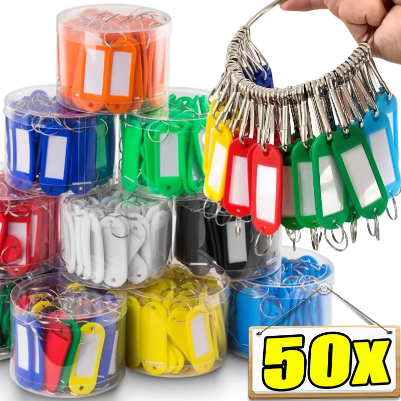 5/50pcs Multi-Color Plastic Keychain Blank Key Ring DIY Name Tags for Baggage Paper Insert Luggage Tags Key Chain Accessories