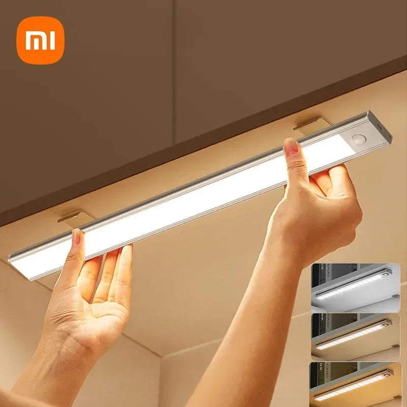 Xiaomi Night Lamp Motion Sensor Led USB Rechargeable Detector Movement Cabinet Lights 3 Colors In One Lamp Bedroom Kitchen Decor