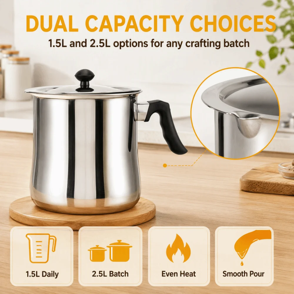 Stainless Steel Wax Melting Pot Plastic Handle With Lid Wax Making Pot Multifunctional Heating Heatproof Bee Wax Pouring Pot