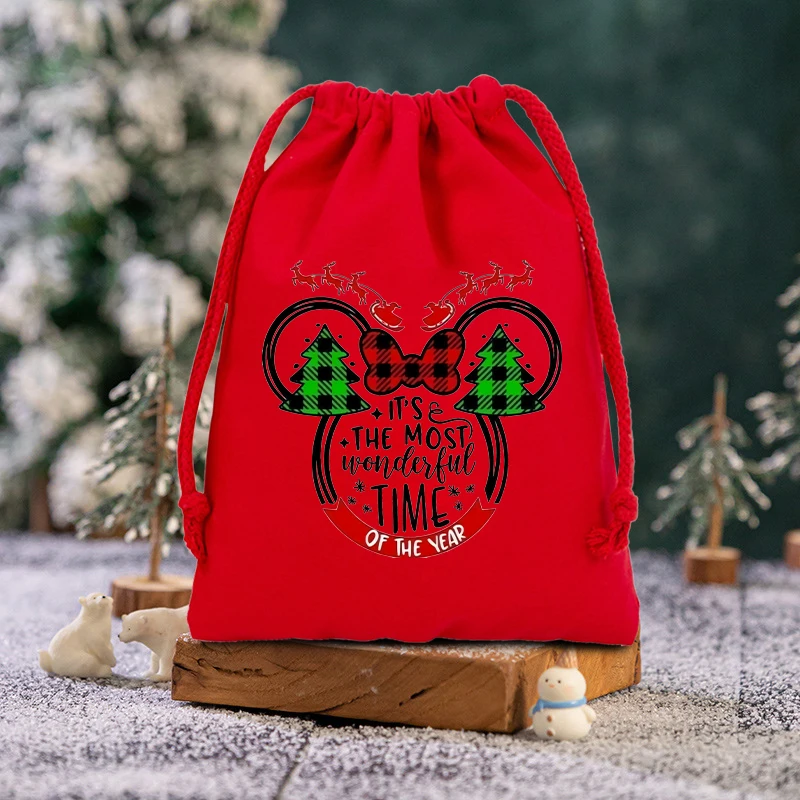 ميكي ميني ماوس قماش الرباط أكياس لطيف الكرتون عيد الميلاد الحلوى الهدايا كيس التخزين موضة عيد الميلاد جيوب المحمولة