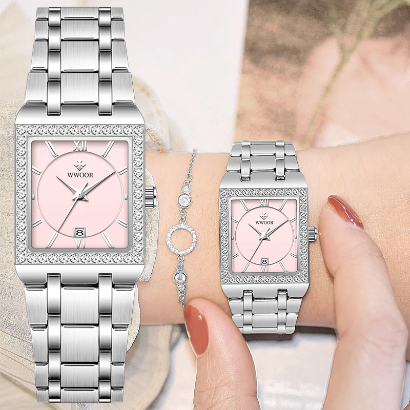 WWOOR – montre-bracelet carrée en diamant pour femmes, marque de luxe, nouvelle collection