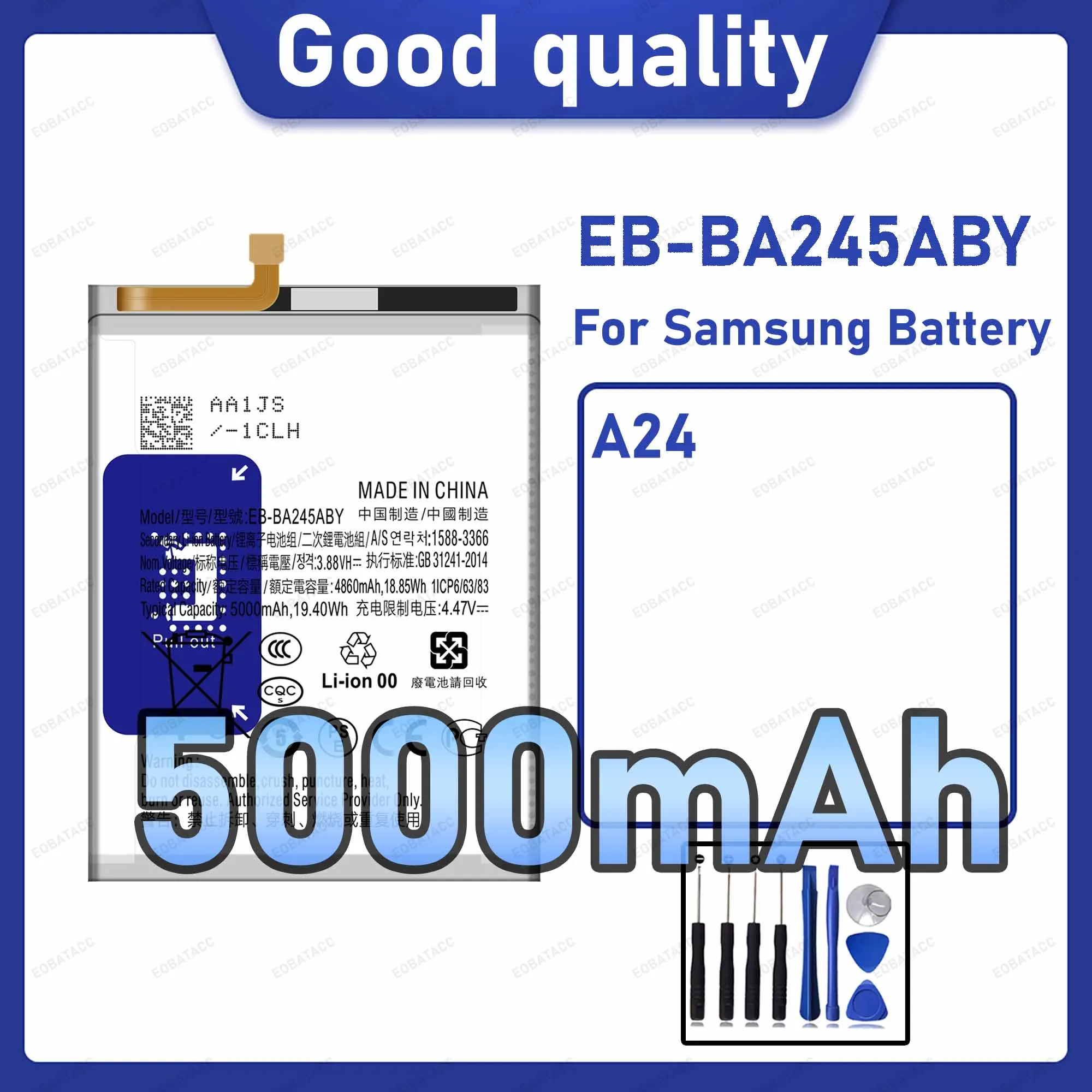 

5000mAh EB-BA245ABY Replacement Battery for Samsung Galaxy A24 with Repair Tools Kit