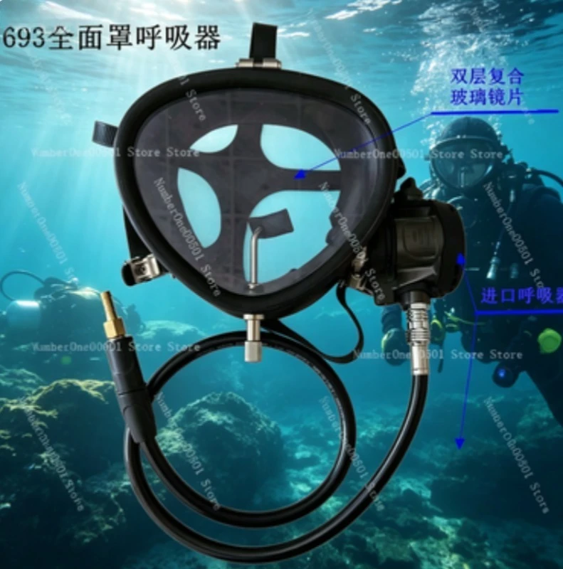 

693 Diving Full Face Mask Snorkeling Mouth Nose Breathing Scuba Gear Modified for Professional Underwater