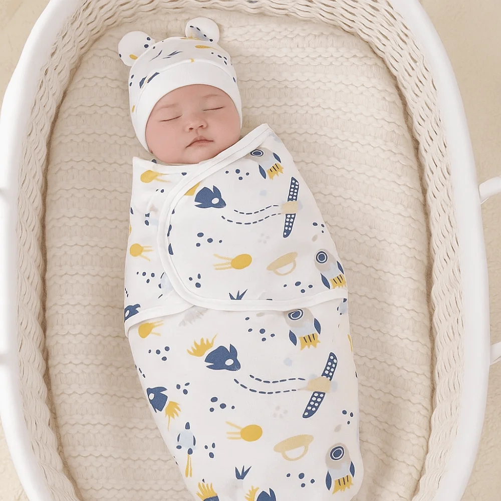 

Animal Blanket Hat Set Cotton Cartoon Newborn Photography Blanket Lightweight Material Adjustable Wrap Infant Swaddle Blanket