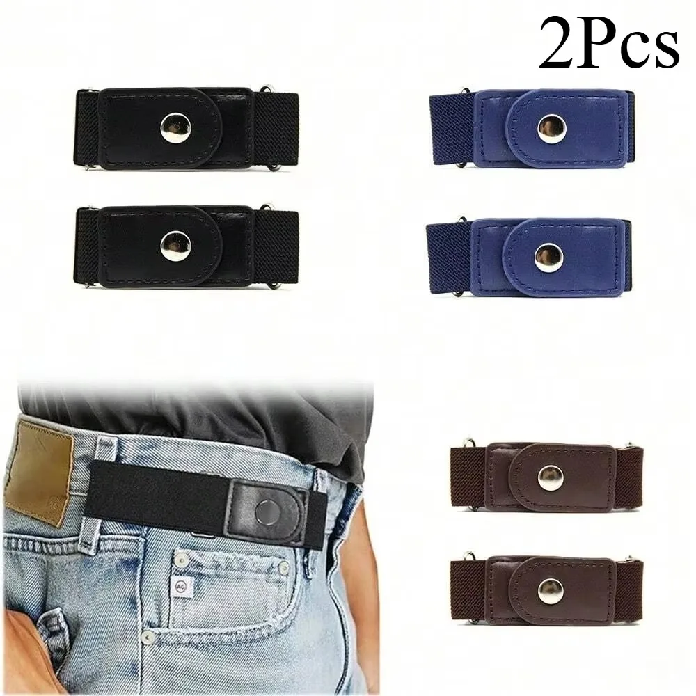2pcs/set New No Buckle Elastic Belt Adjustable Canvas Waist Belt Invisible Stretch Belt Unisex