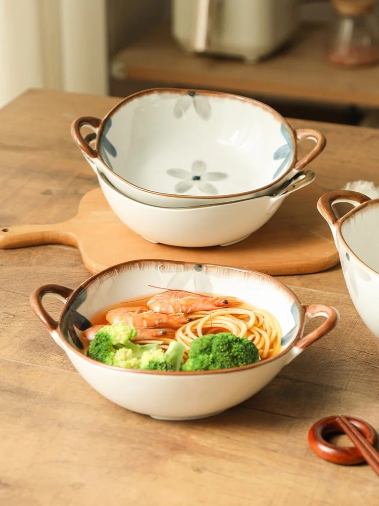 

WUXIN Japanese Sle Double Ear Cerc Bowl Large Soup Bowl for Noodles Home Use ular New Fre Sle Plant Pattern
