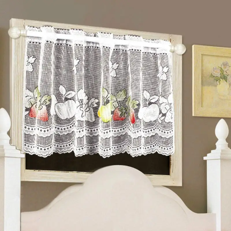Hot White Lace Fruit Curtains, Garden Coffee Curtains, Home Kitchen Curtains, Perforated Cabinet Curtains, Half Cut Curtains