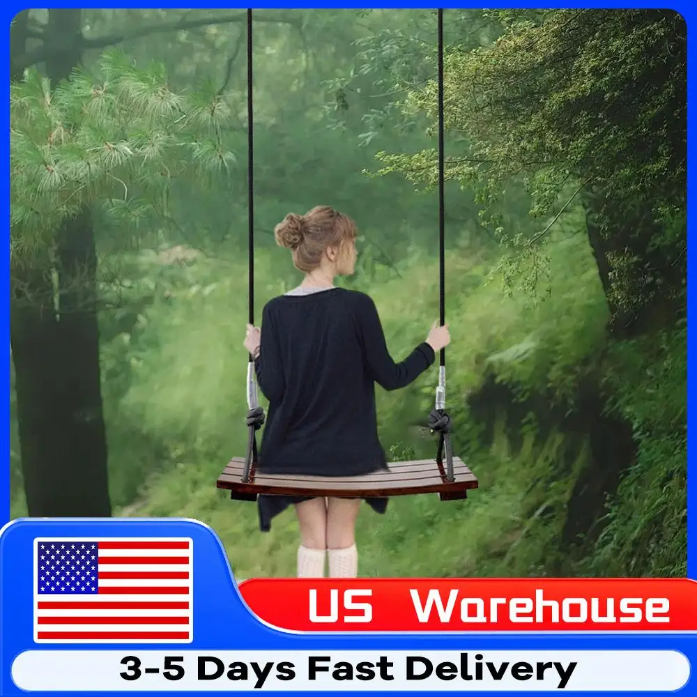 

Деревянные качели из массива дерева с изогнутым сиденьем, максимальная нагрузка 440 фунтов, регулируемая длина троса, уличные веревочные качели для детей и взрослых