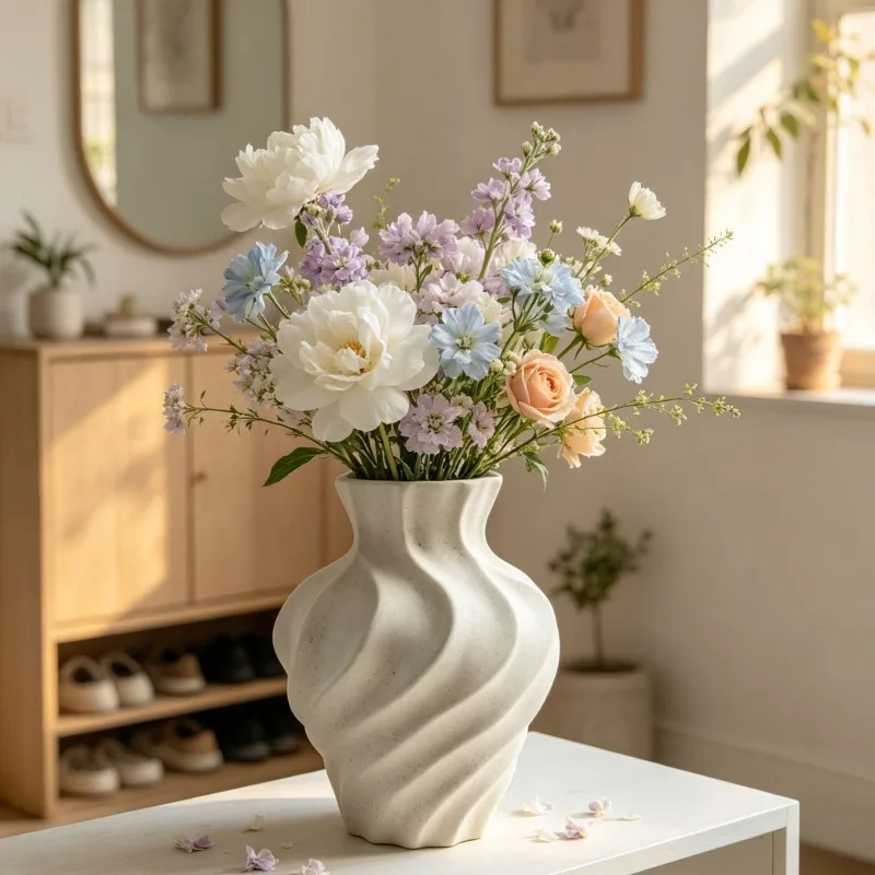 Frosted coarse pottery vase, simple special-shaped ceramic flower ware, living room desktop flower arrangement art ornament